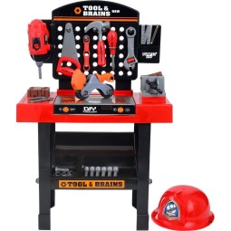 Gyerekasztal szerszámokkal a kis mester számára, piros színben