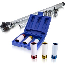 1/2"-os racsnis nyomatékkulcs + 17, 19, 21 mm-es dugókulcsok