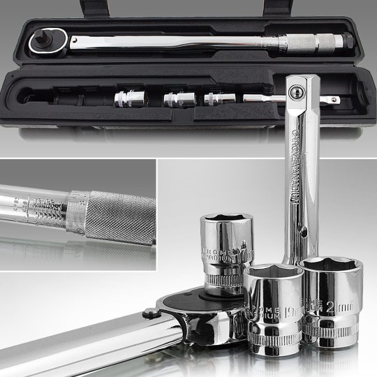 1/2"-os racsnis nyomatékkulcs + 17, 19, 21 mm-es dugókulcsok