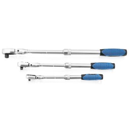 Teleszkópos reteszes racsnik 1/4" 3/8" 1/2" 90° + anyák 17 19 21 mm