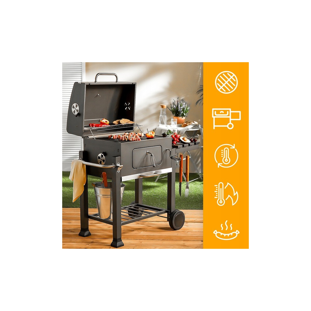 Nagy kerti faszenes BBQ-grill