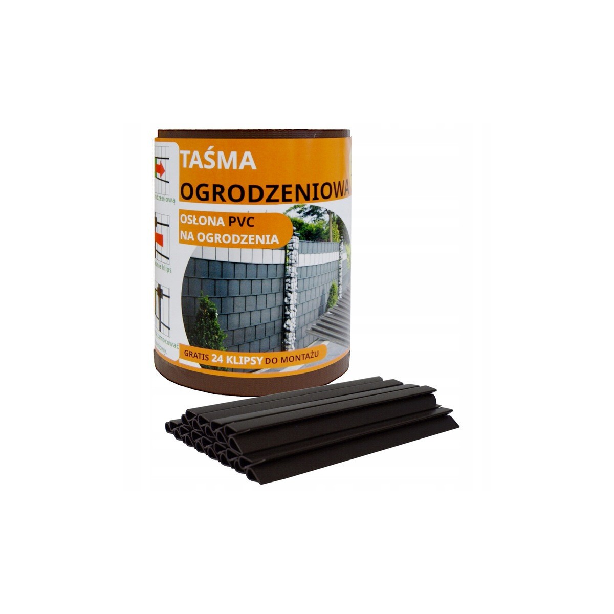 Barna PVC takarószalagok kerítéspanelhez 19 cm x 35 m csíptetőkkel
