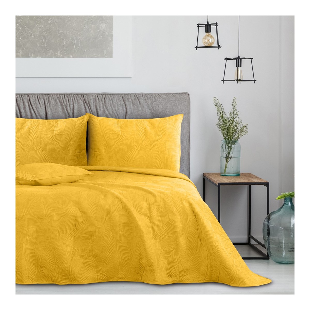 PALSHA ágytakaró, sárga színű, textil, bársony, poliészter 170x270