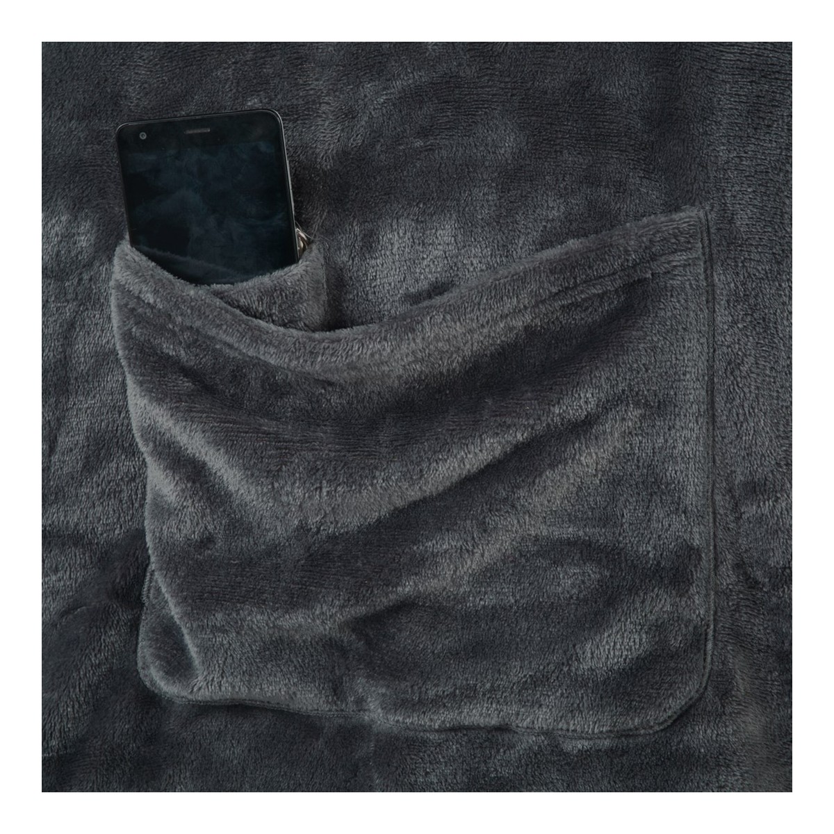 LAZY luxustakaró ujjakkal és zsebbel, sötétszürke, 150x180