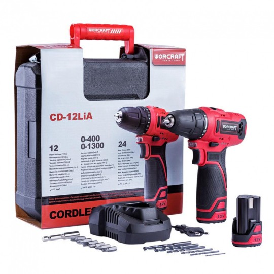 Csavarbehajtó Worcraft CD-12LiA, 2x Li-ion 1,3 Ah, koffer