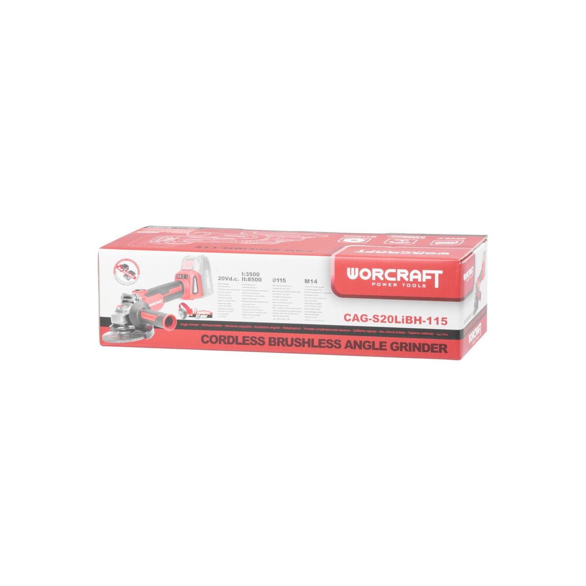 Kefe nélküli Worcraft CAG-S20LiBS-125 ShareSYS sarokcsiszoló, 125 mm, fordulatszám-szabályozással, 20 V Li-ion
