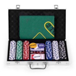 Blackjack pókerkészlet, 300 zsetonnal, 2 pakli kártyával zárható bőröndben