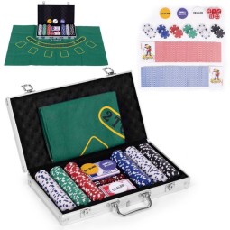 Blackjack pókerkészlet, 300 zsetonnal, 2 pakli kártyával zárható bőröndben