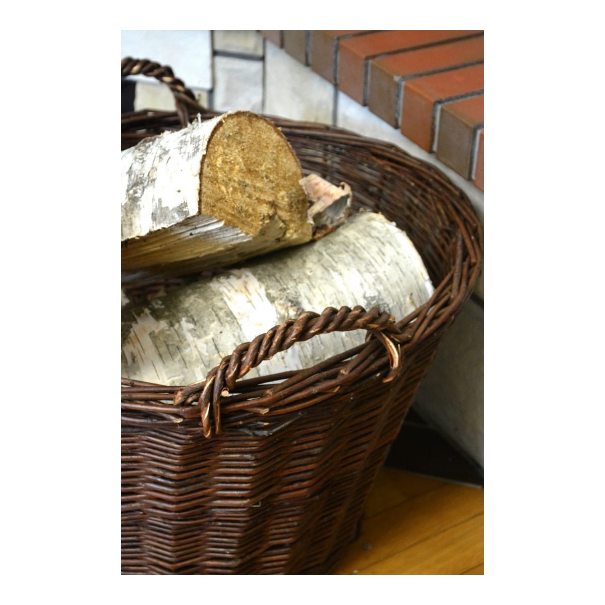 Barnaszínű tűzifa kosár, átmérője 45 cm