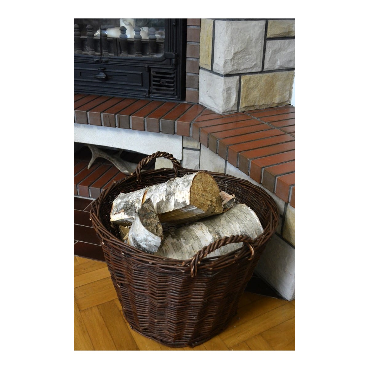 Barnaszínű tűzifa kosár, átmérője 45 cm
