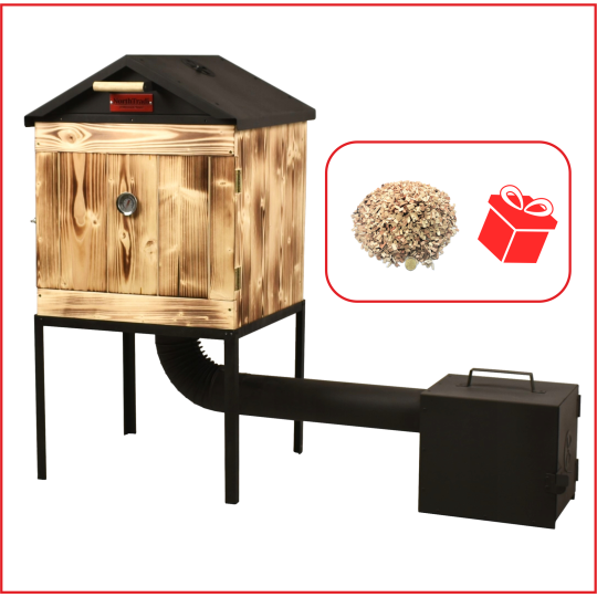 Fából készült egykamrás füstölő tűztérrel + Ingyenes ajándék