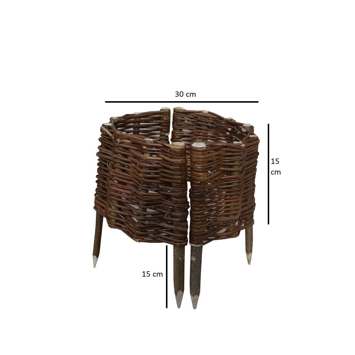 Palánkszerű fonott gyűrű, 30 cm átmérőjű és 15 cm magas.