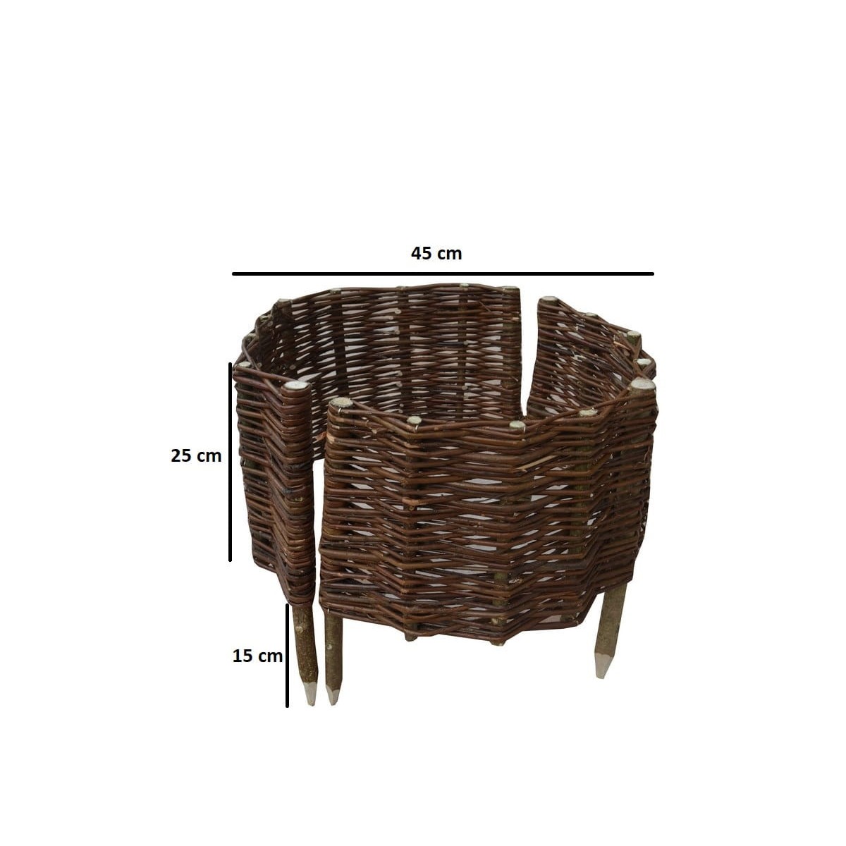 Paliszád jellegű fonott gyűrű, 45 cm átmérőjű és 25 cm magas.