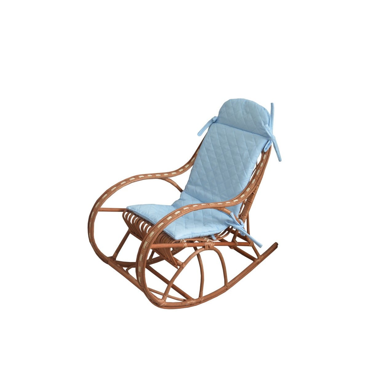 Természetes vesszőből készült hintaszék kék párnával
