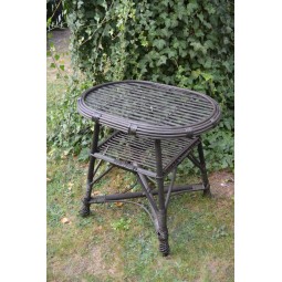 Ovális fonott asztal üveglappal - wenge