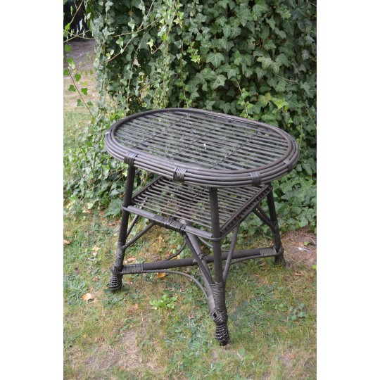 Ovális fonott asztal üveglappal - wenge