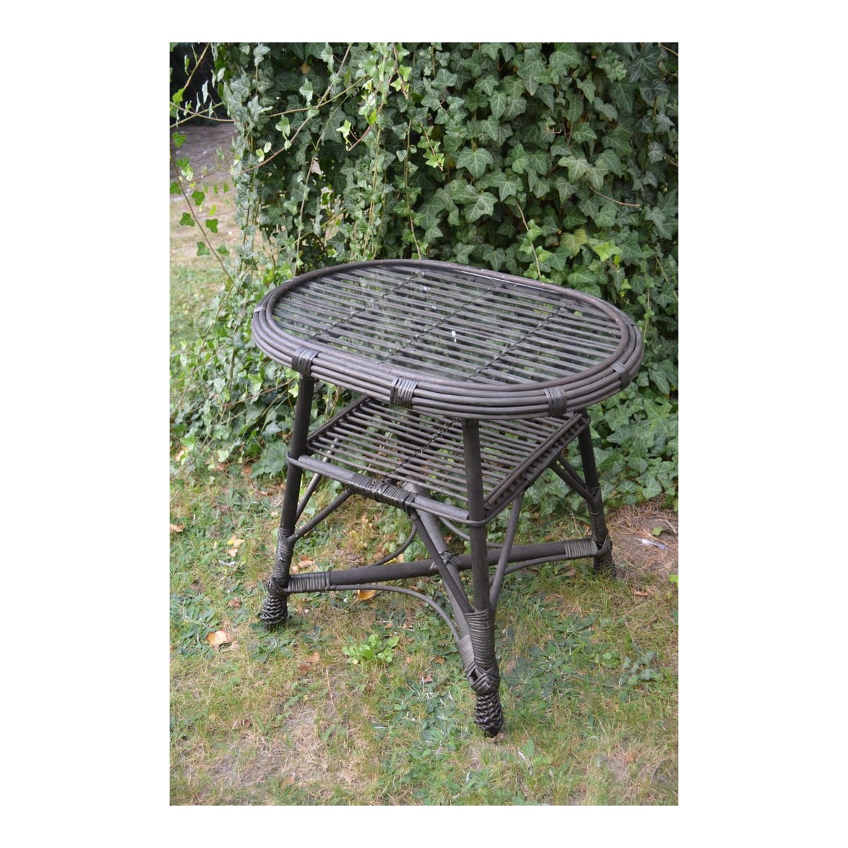 Ovális fonott asztal üveglappal - wenge