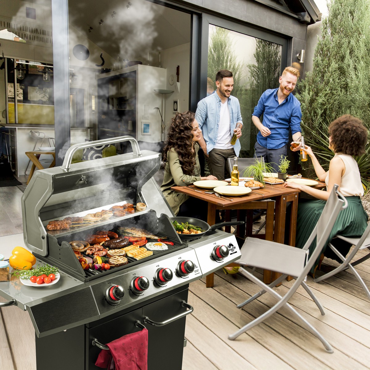 Gázgrill dragON BBQ101, 11,7 kW, fekete-ezüst