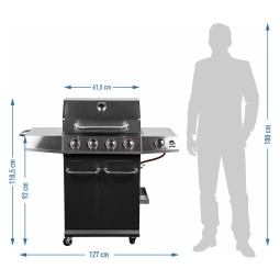 Gázgrill dragON BBQ101, 11,7 kW, fekete-ezüst