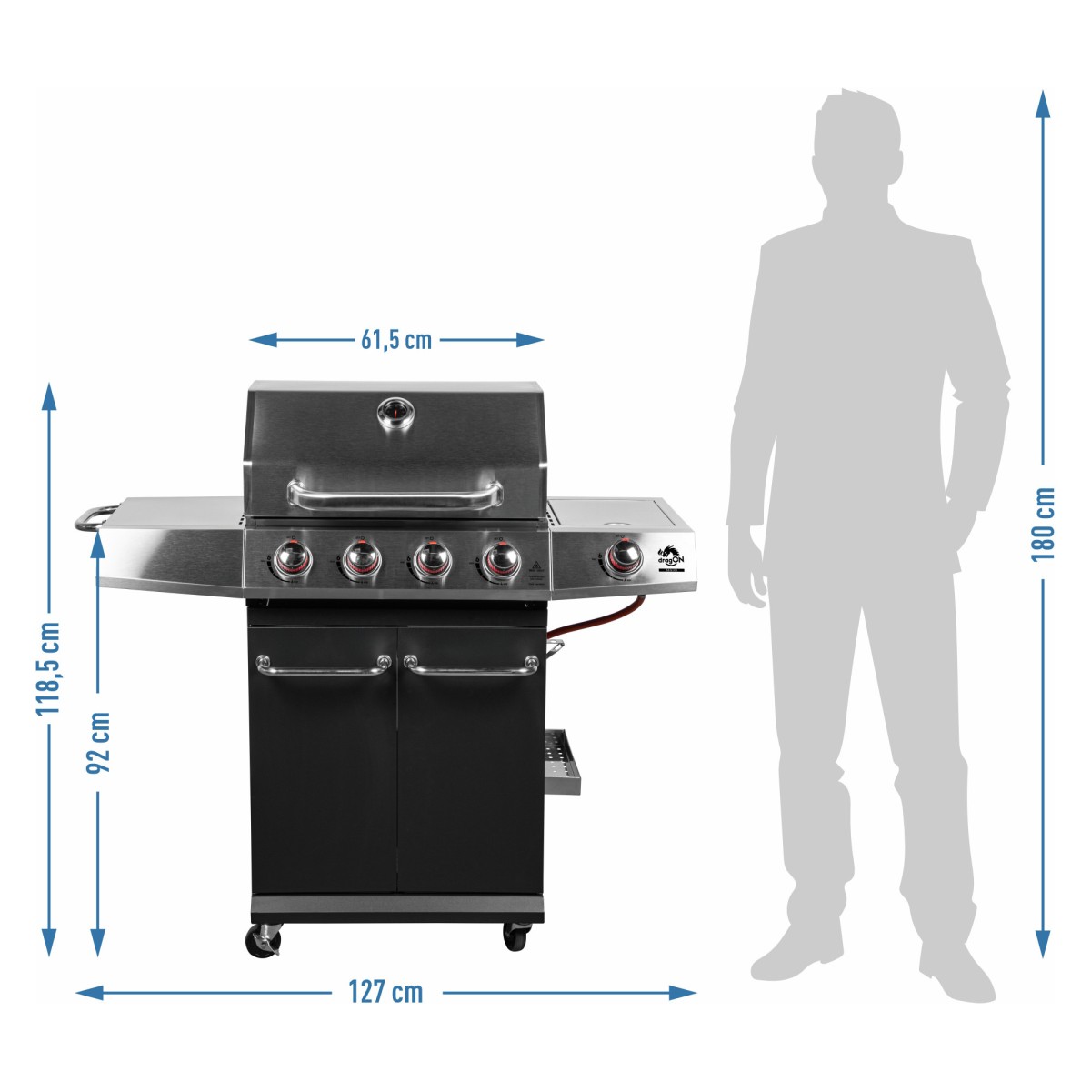 Gázgrill dragON BBQ101, 11,7 kW, fekete-ezüst