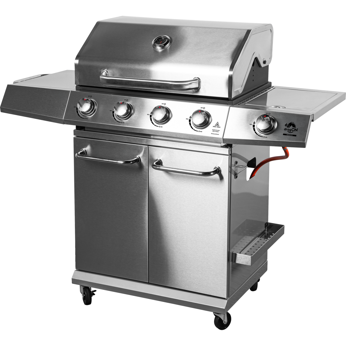 Gázgrill dragON BBQ201, 18,8 kW teljesítményű, ezüstszínű, hőmérővel és fedéllel