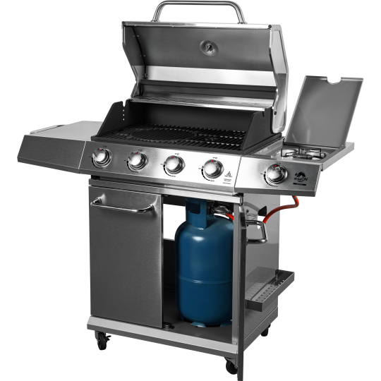 Gázgrill dragON BBQ201, 18,8 kW teljesítményű, ezüstszínű, hőmérővel és fedéllel