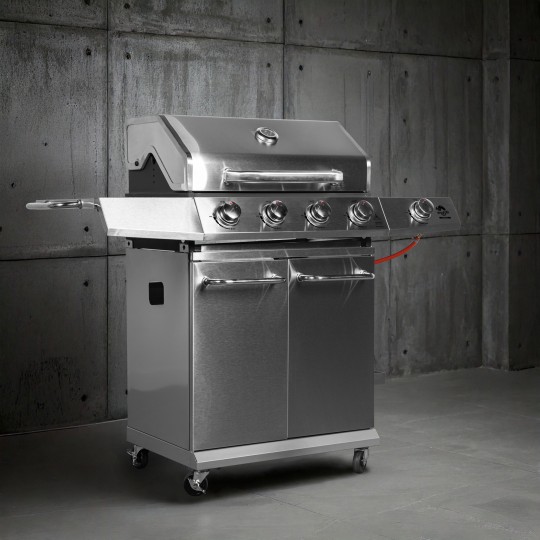Gázgrill dragON BBQ201, 18,8 kW teljesítményű, ezüstszínű, hőmérővel és fedéllel