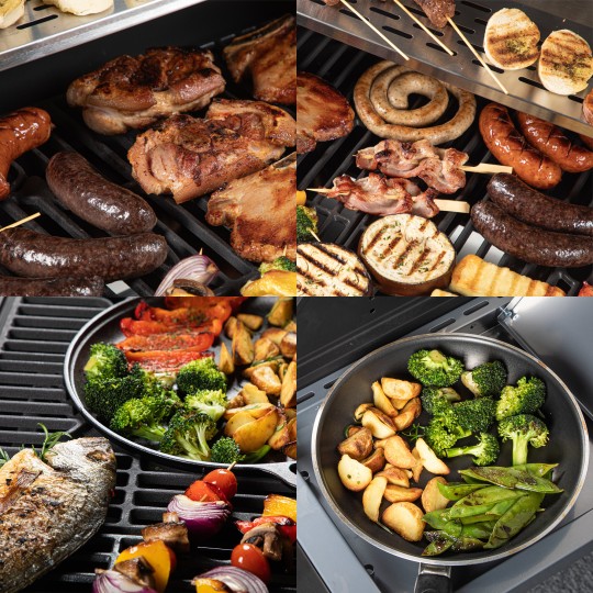 Gázgrill dragON BBQ201, 18,8 kW teljesítményű, ezüstszínű, hőmérővel és fedéllel