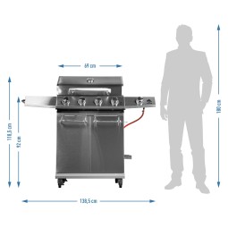 Gázgrill dragON BBQ201, 18,8 kW teljesítményű, ezüstszínű, hőmérővel és fedéllel