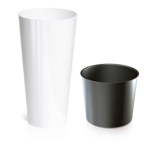 Fehér virágcserép TUVBUS Slim Shine betéttel, 400x762 mm