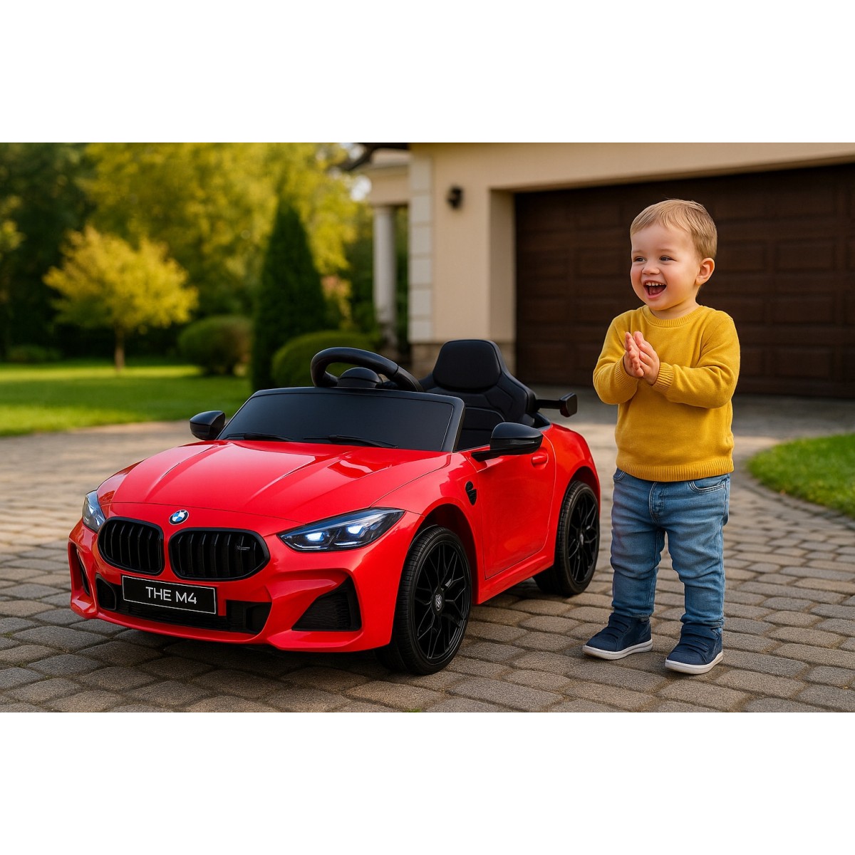 Piros színű BMW M4 elektromos gyerekautó távirányítóval