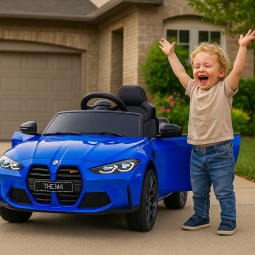 BMW M4 elektromos gyerekautó kék színben távirányítóval