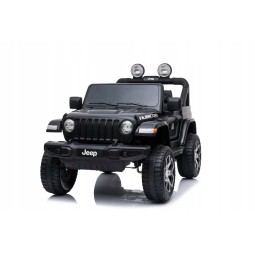 Gyermek elektromos autó Jeep Wrangler fekete színben, bőrüléssel és EVA kerekekkel.