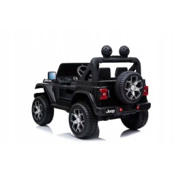 Gyermek elektromos autó Jeep Wrangler fekete színben, bőrüléssel és EVA kerekekkel.
