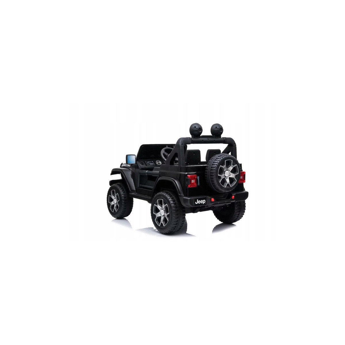 Gyermek elektromos autó Jeep Wrangler fekete színben, bőrüléssel és EVA kerekekkel.