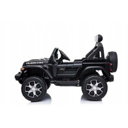 Gyermek elektromos autó Jeep Wrangler fekete színben, bőrüléssel és EVA kerekekkel.