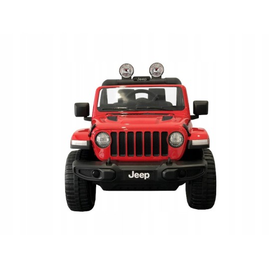 Gyerek elektromos autó Jeep Wrangler piros színben bőr üléssel és EVA kerekekkel