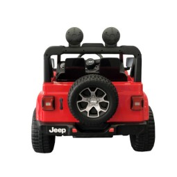 Gyerek elektromos autó Jeep Wrangler piros színben bőr üléssel és EVA kerekekkel