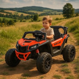 Gyermekeknek szánt CAN-AM Maverick UTV elektromos autó 24 V, piros színben, EVA kerekekkel, 4×4 meghajtással