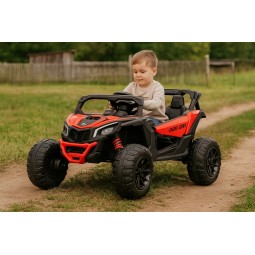 Gyermekeknek szánt CAN-AM Maverick UTV elektromos autó 24 V, piros színben, EVA kerekekkel, 4×4 meghajtással