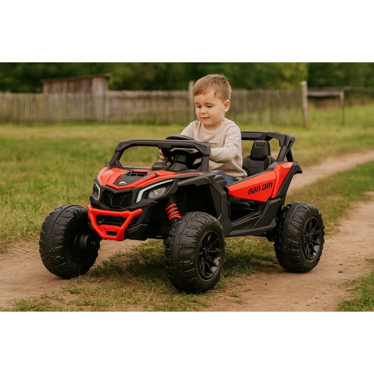 Gyermekeknek szánt CAN-AM Maverick UTV elektromos autó 24 V, piros színben, EVA kerekekkel, 4×4 meghajtással