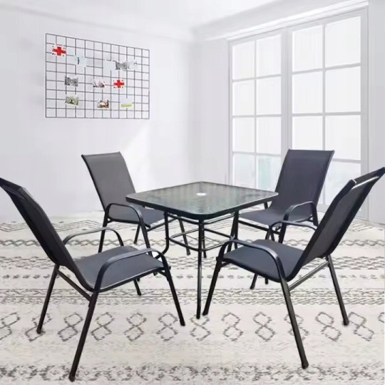 Teraszbútor-szett, 80x80-as asztal és 4 szék, fekete