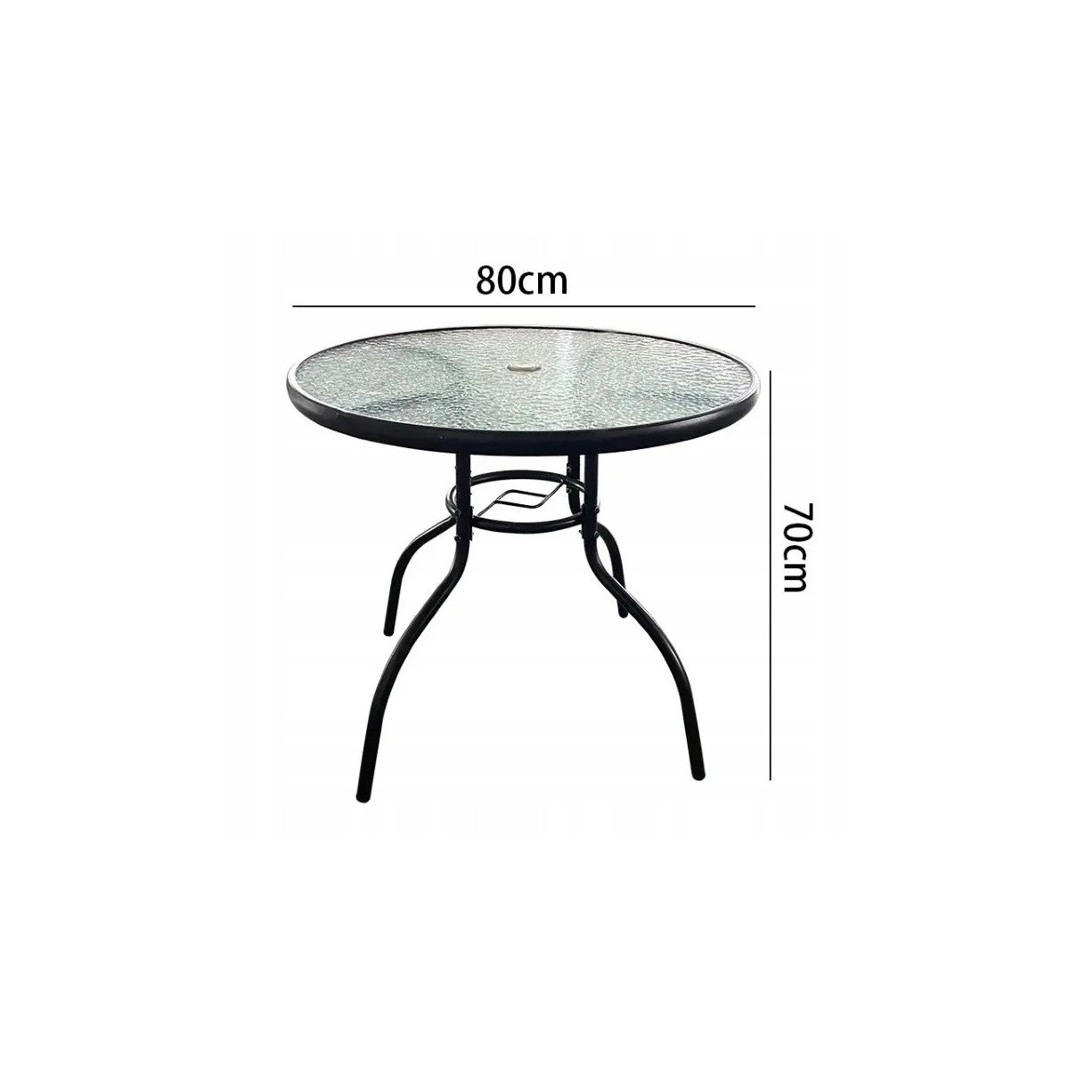 Kerek balkon- vagy teraszasztal üveglappal, átmérő 80 cm