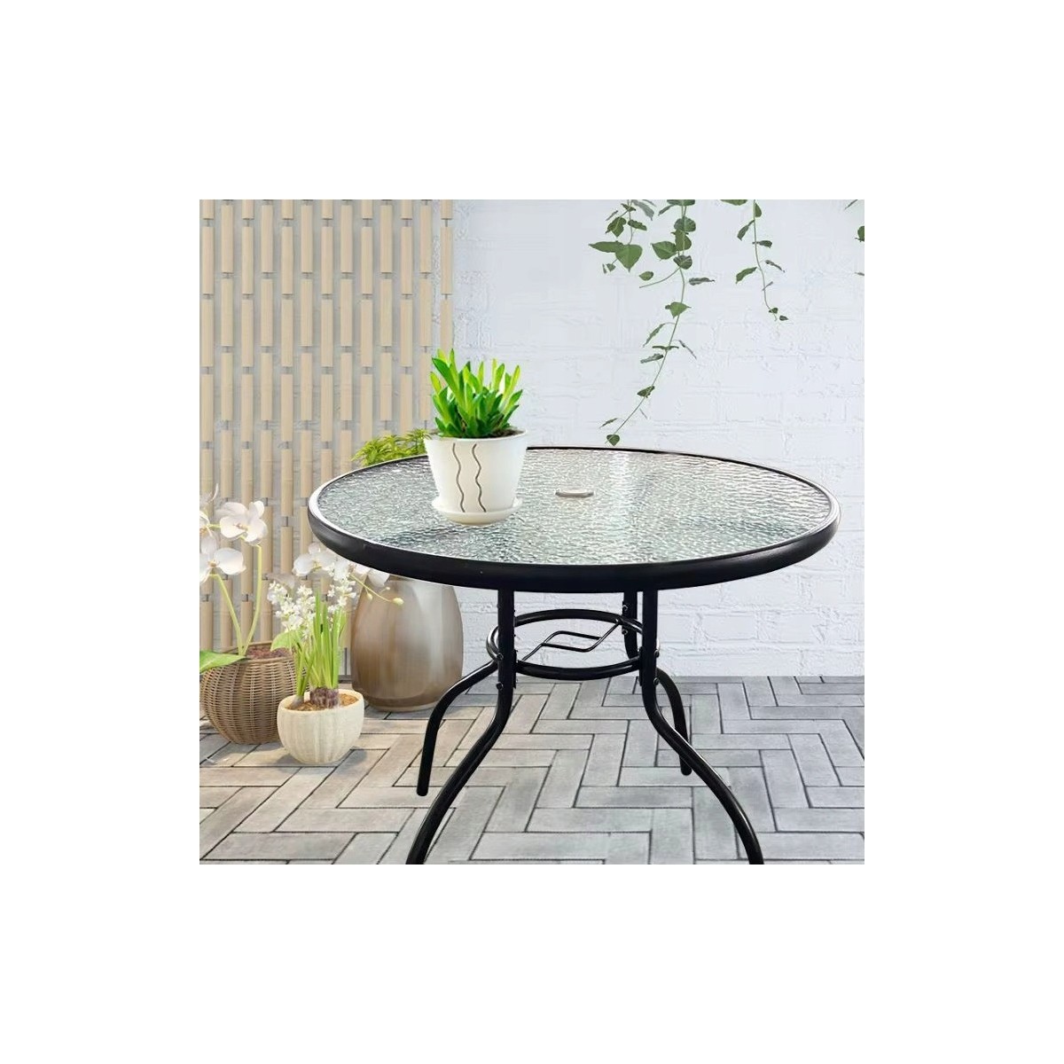 Kerek balkon- vagy teraszasztal üveglappal, átmérő 80 cm