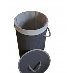 Kerek, szürke színű bambusz szennyeskosár, 60 l