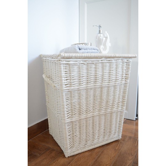 Fehér 60 cm-es vesszőből készült szennyeskosár