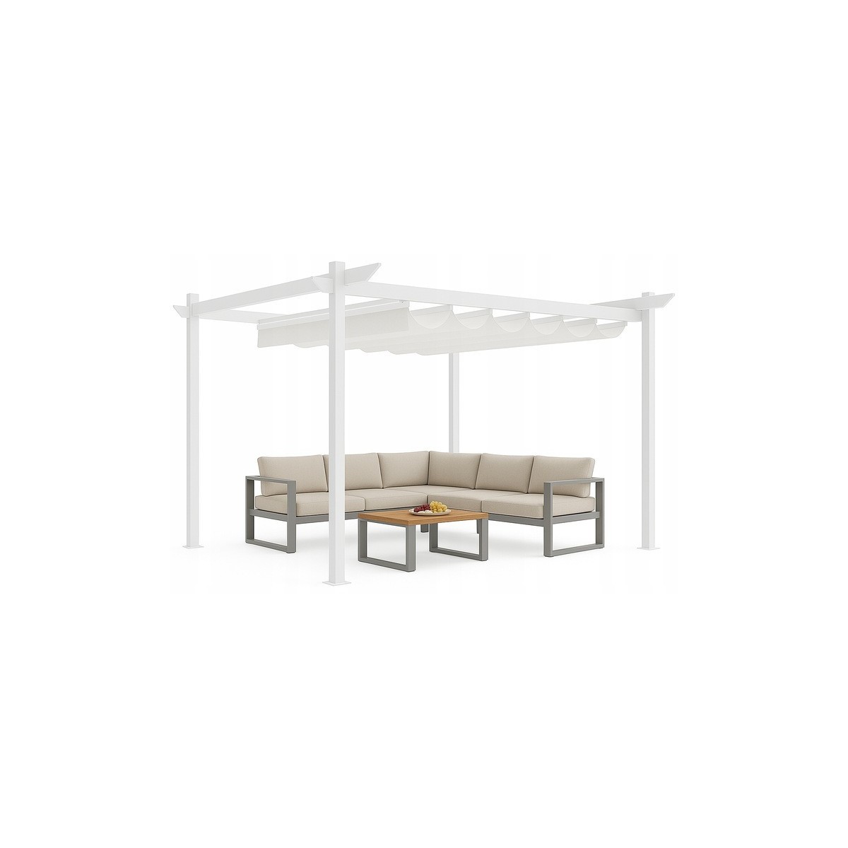 3x4 m-es fém kerti pergola teraszra, tetős pavilon, fehér szerkezet és tető