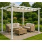 3x4 m-es fém kerti pergola teraszra, tetős pavilon, fehér szerkezet és tető