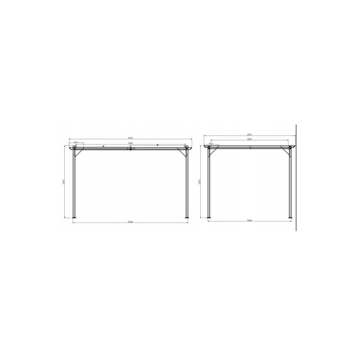 3x4 m-es fém kerti pergola teraszra, tetős pavilon, fehér szerkezet és tető