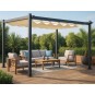 Fém kerti pergola 3×4 m-es méretben teraszra, tetős pavilon, szürke szerkezet, bézs tető